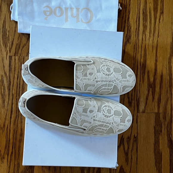 😊SOLD😊 Chloe Lauren beige Lace-covered Leather Trainers In size 41 - Picture 7 of 13